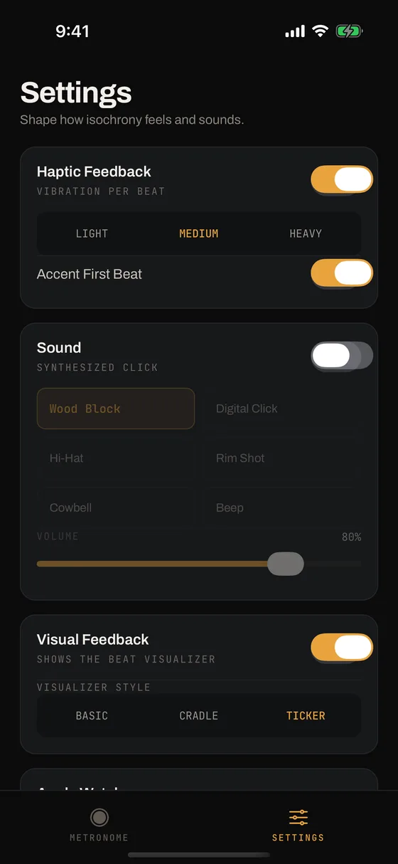 isochrony settings on iPhone